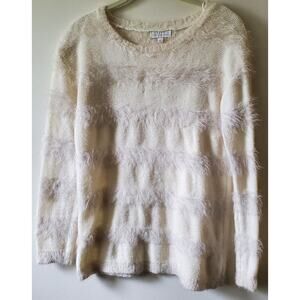 Joseph A Womens Ivory Fluffy Knit Pullover Sweater Sz S Silk Blend Soft Holiday